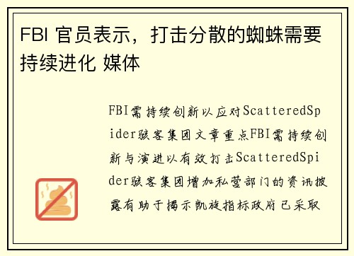 FBI 官员表示，打击分散的蜘蛛需要持续进化 媒体